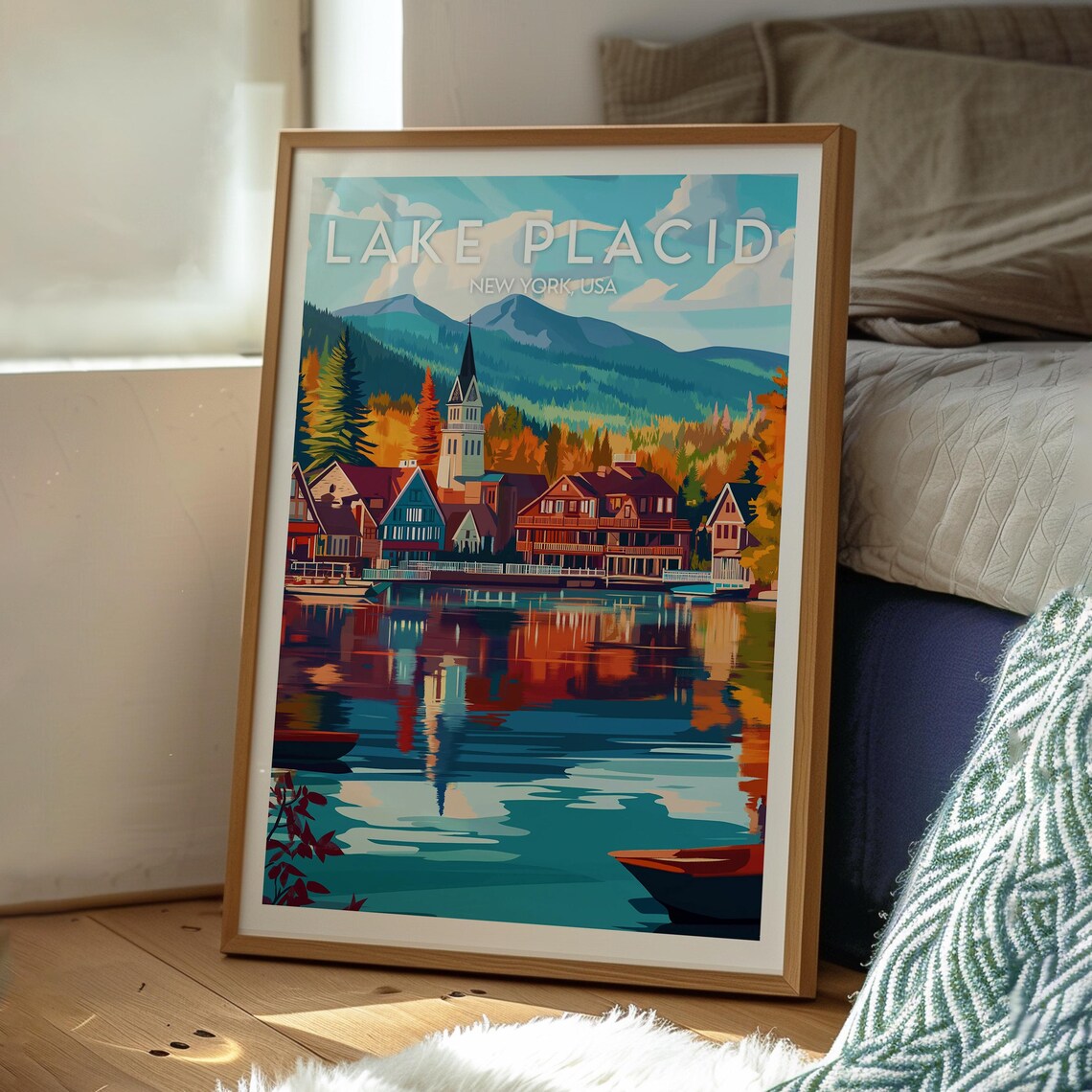 Lake Placid New York Adirondack Autumn Village Lake Reflection Poster - Image 3