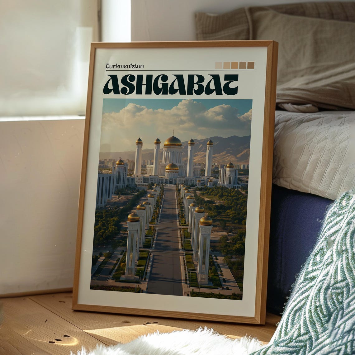 Ashgabat Turkmenistan White Marble City Vintage Travel Poster - Image 3