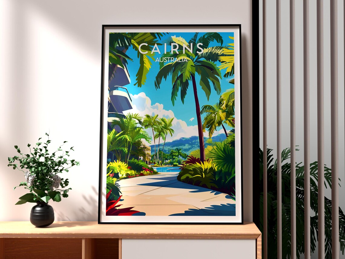 Cairns Australia Tropical Palm Boardwalk Sunshine Travel Poster