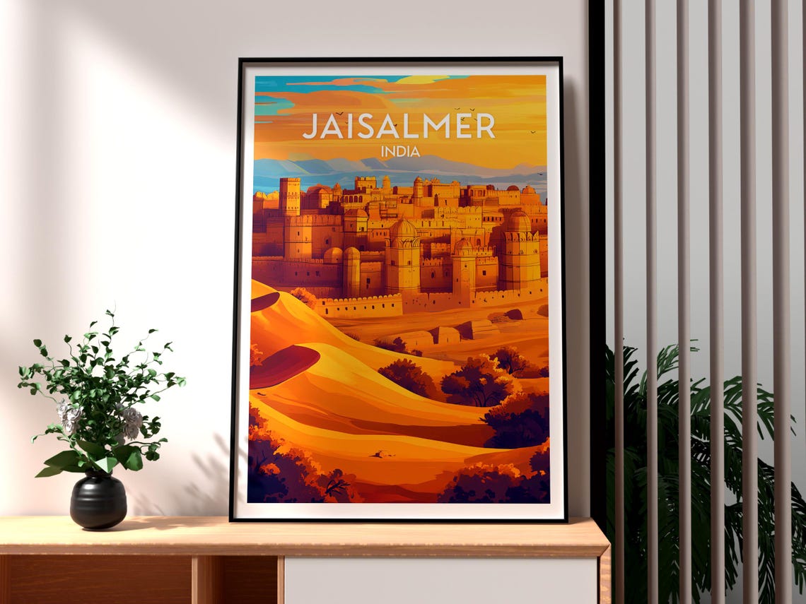 Jaisalmer India Golden Fort Sunset Desert Dunes Travel Poster