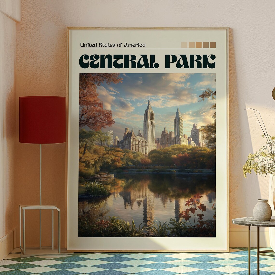 Central Park New York City Autumn Lake Skyline Reflection Poster - Image 2