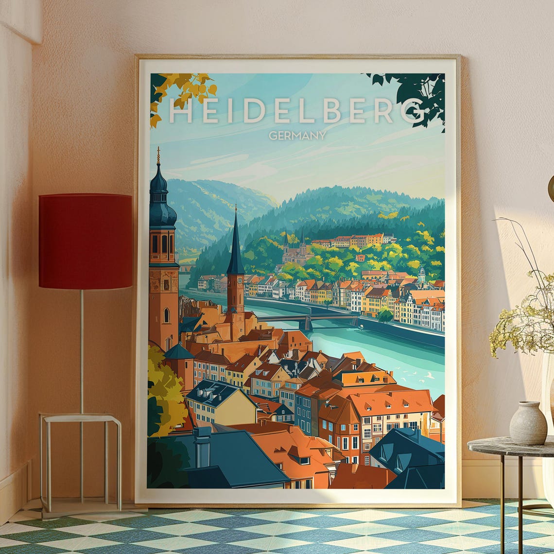 Heidelberg Germany Old Town Neckar River Castle View Travel Poster - Image 2