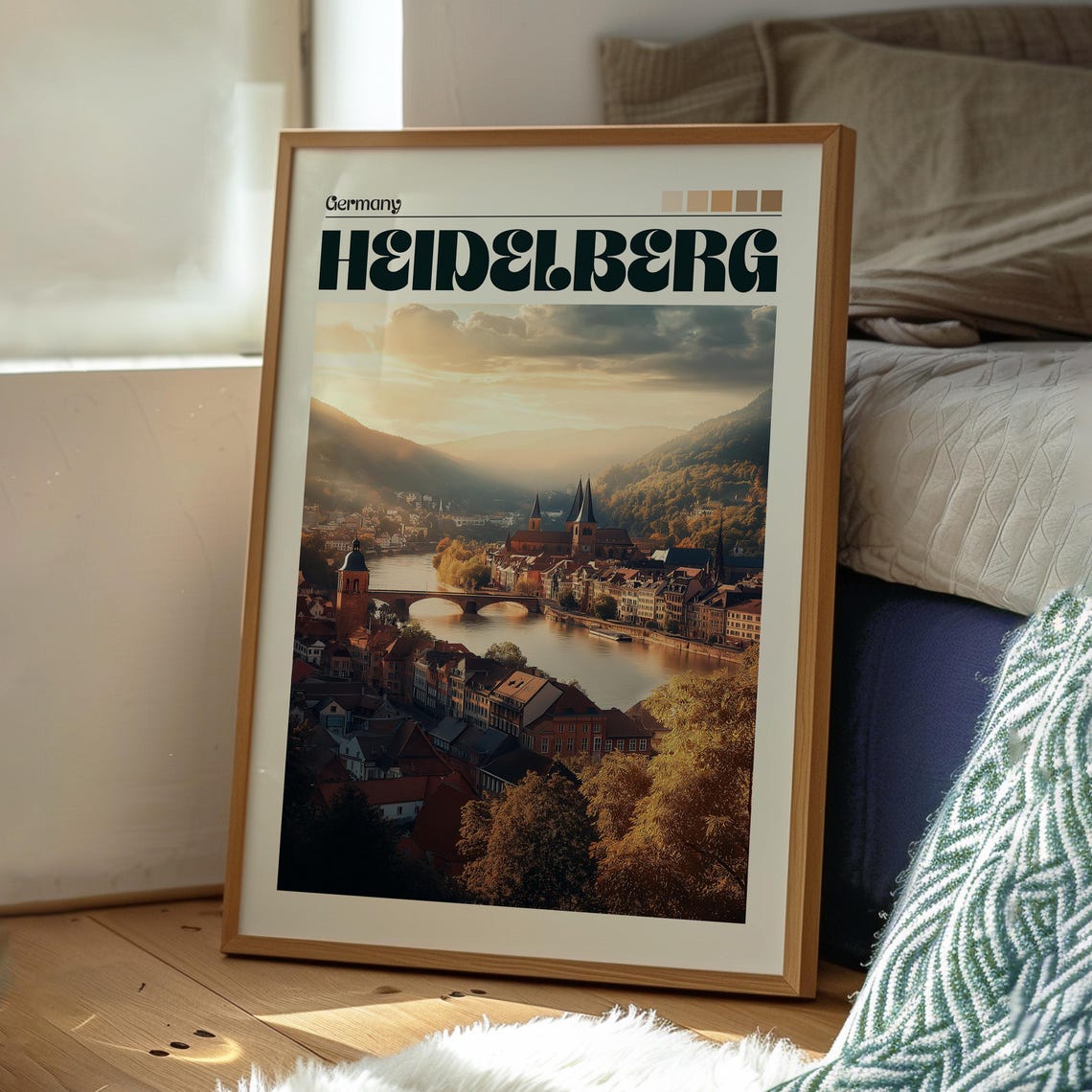 Heidelberg Germany Romantic Old Town River Bridge Sunset View Poster - Image 3