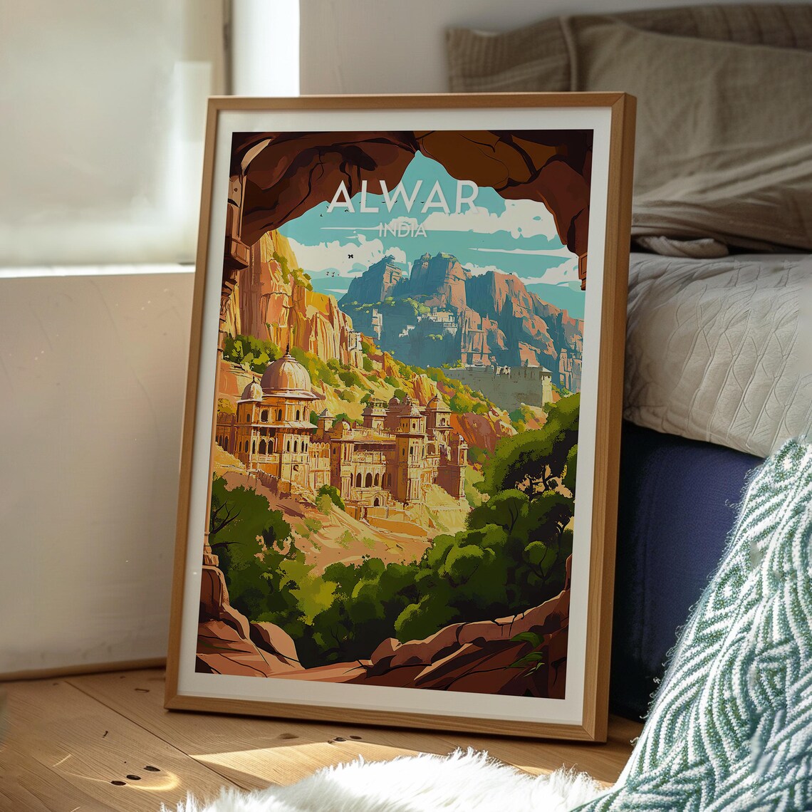 Alwar India Hilltop Palace Fort Rocky Archway View Travel Poster - Image 3