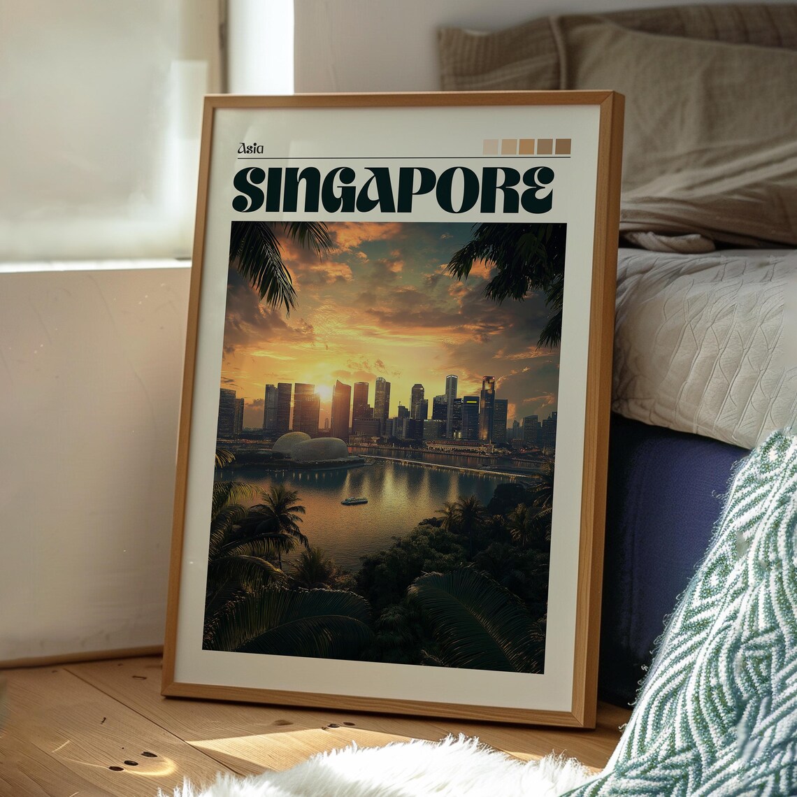 Singapore Marina Bay Skyline Sunset City Lights Urban Travel Poster - Image 3