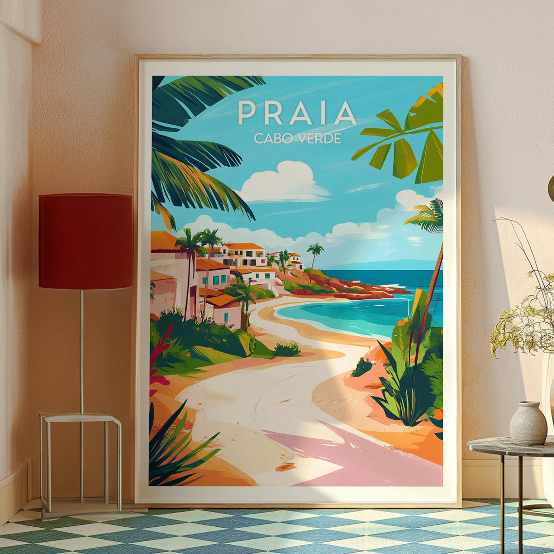 Praia Cabo Verde Curved Tropical Bay Beach and Palm Coast Poster - Image 2