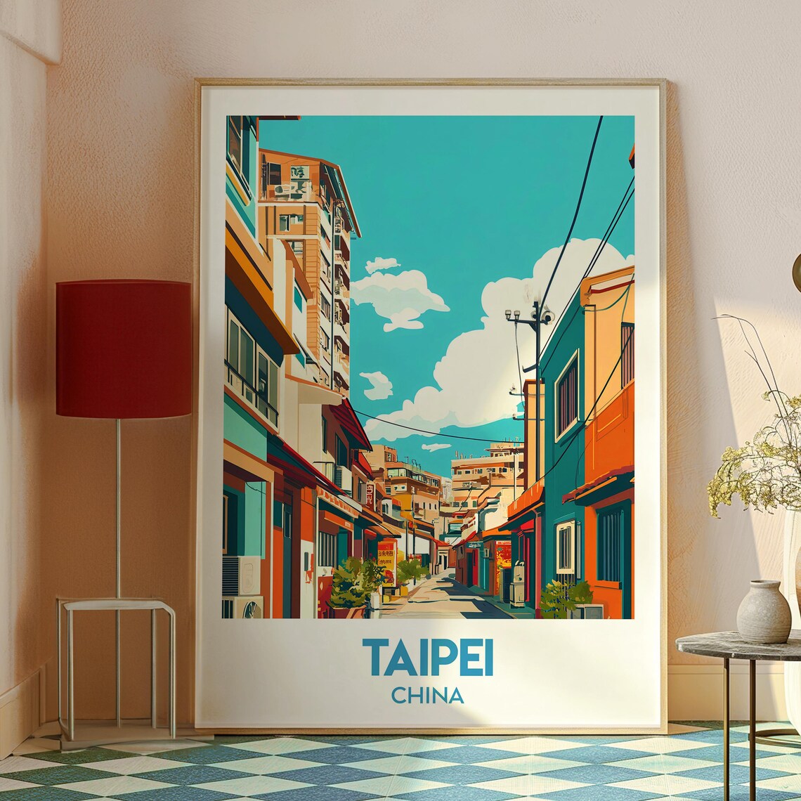 Taipei China Colorful City Street Neon Lights Travel Art Poster - Image 2