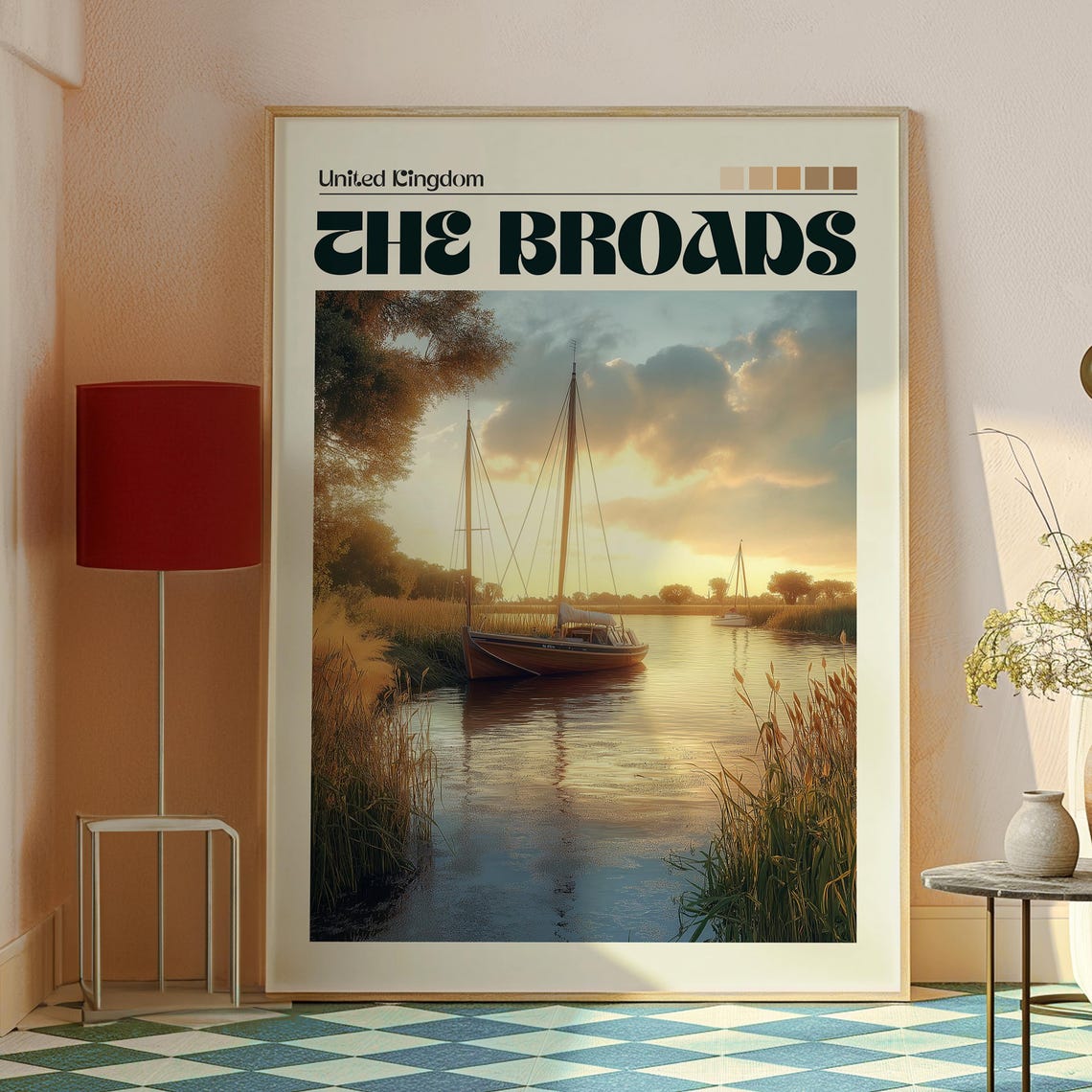 The Broads England Sailboat River Sunset Golden Travel Poster - Image 2