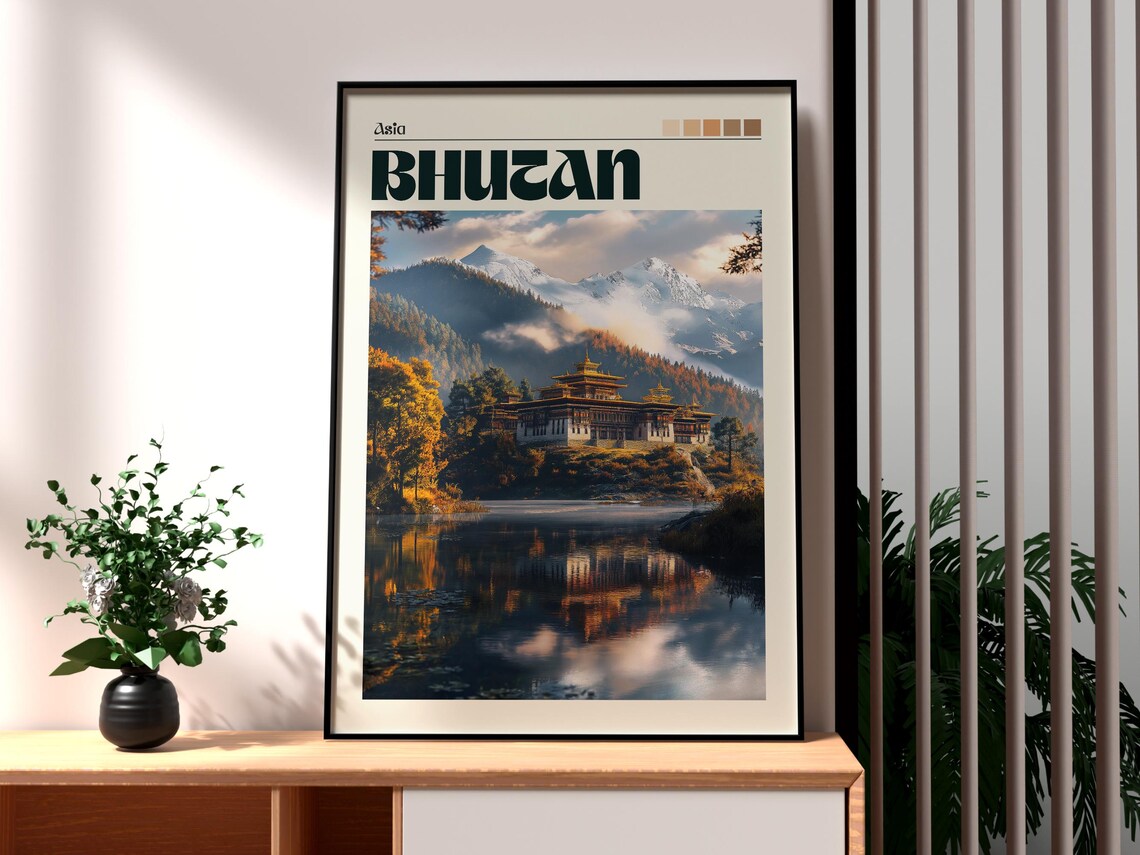 Bhutan Asia Himalayan Monastery By Still Water Travel Poster