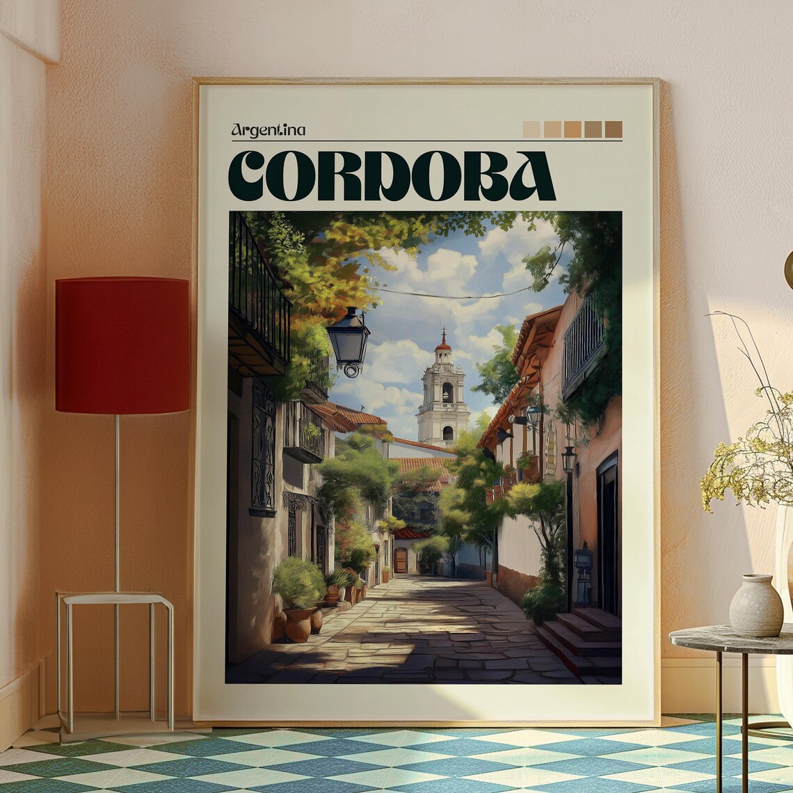Cordoba Argentina Colonial Street Bell Tower Heritage City Poster - Image 2