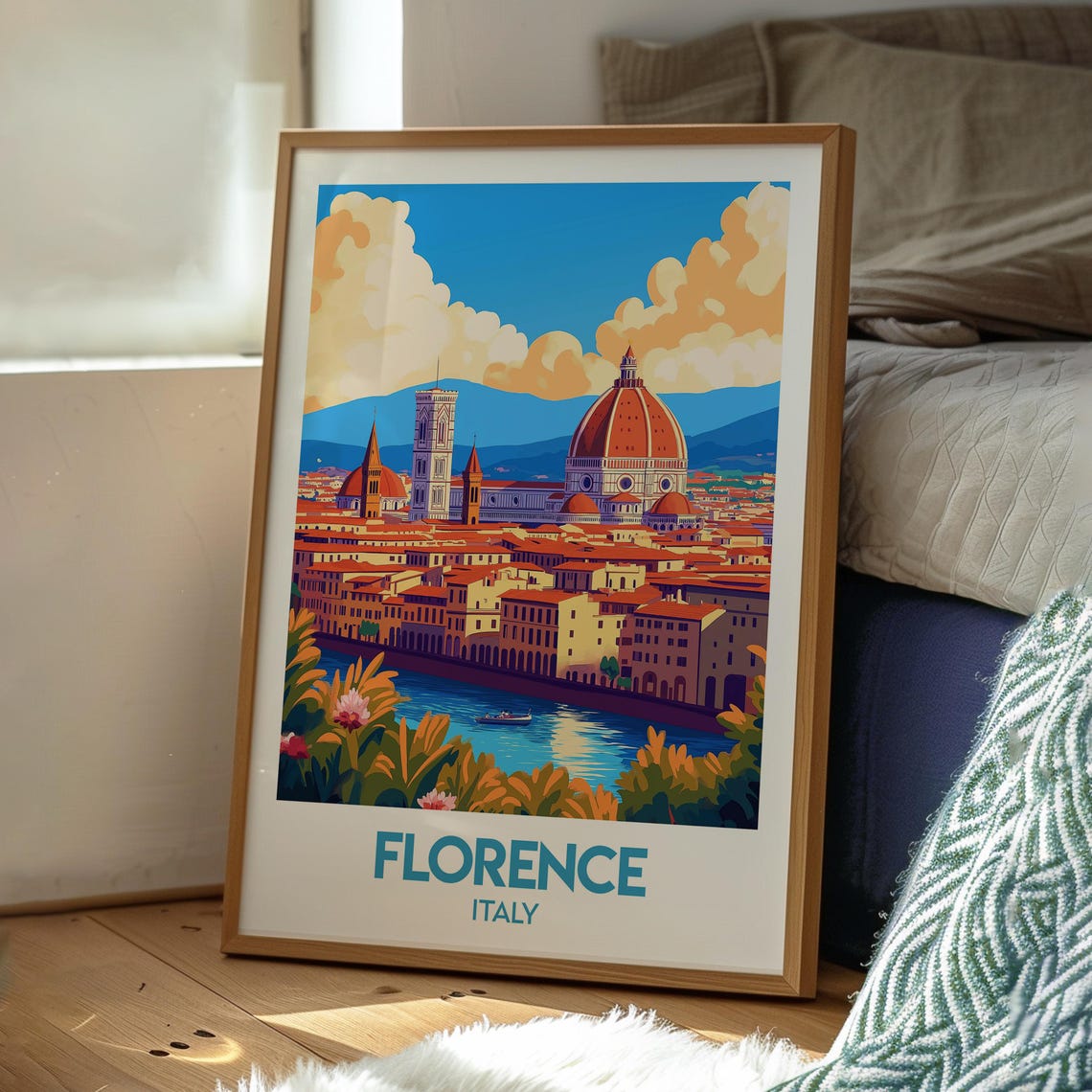 Florence Italy Red Dome Skyline Sunset Evening Cityscape Poster - Image 3