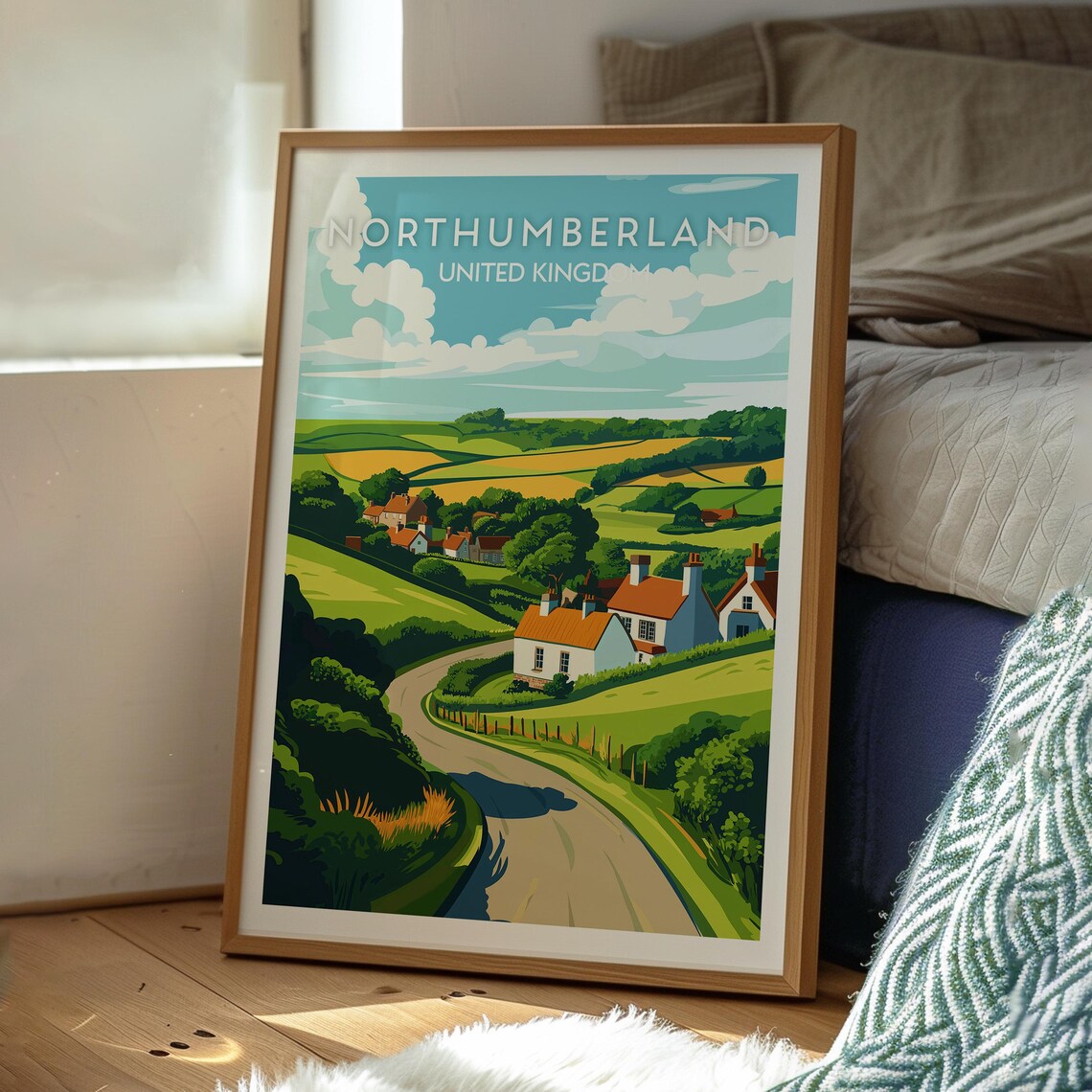 Northumberland UK Countryside Village Rolling Green Hills Poster - Image 3