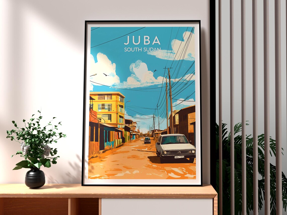 Juba South Sudan Dusty Main Street Car Power Lines African Town Poster
