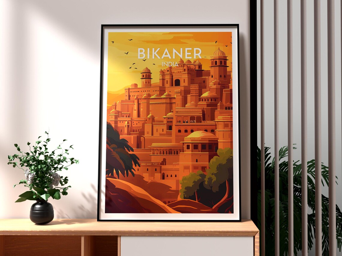 Bikaner India Desert Fort Palace Sunset Golden Sky Travel Poster