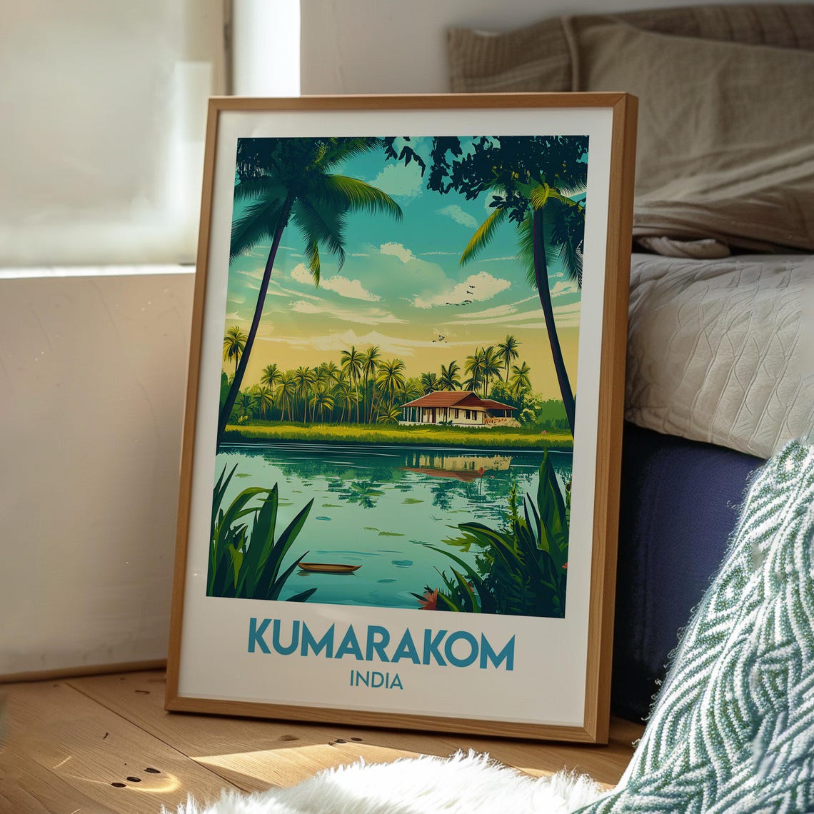 Kumarakom India Kerala Backwaters Canoe Vintage Travel Poster - Image 3