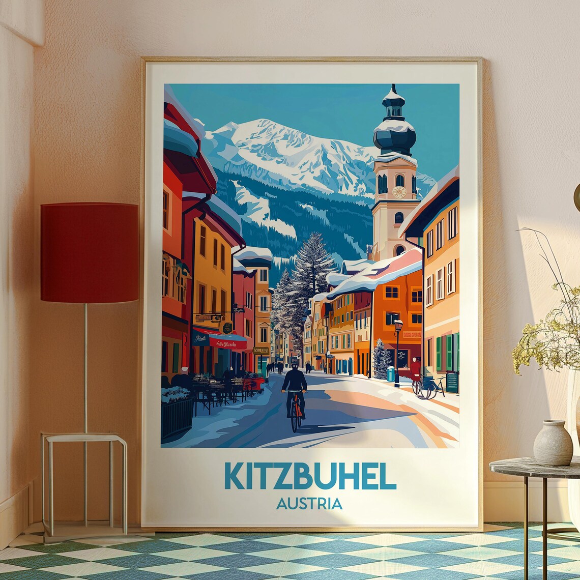 Kitzbuhel Austria Snowy Alpine Old Town Street Vintage Travel Poster - Image 2