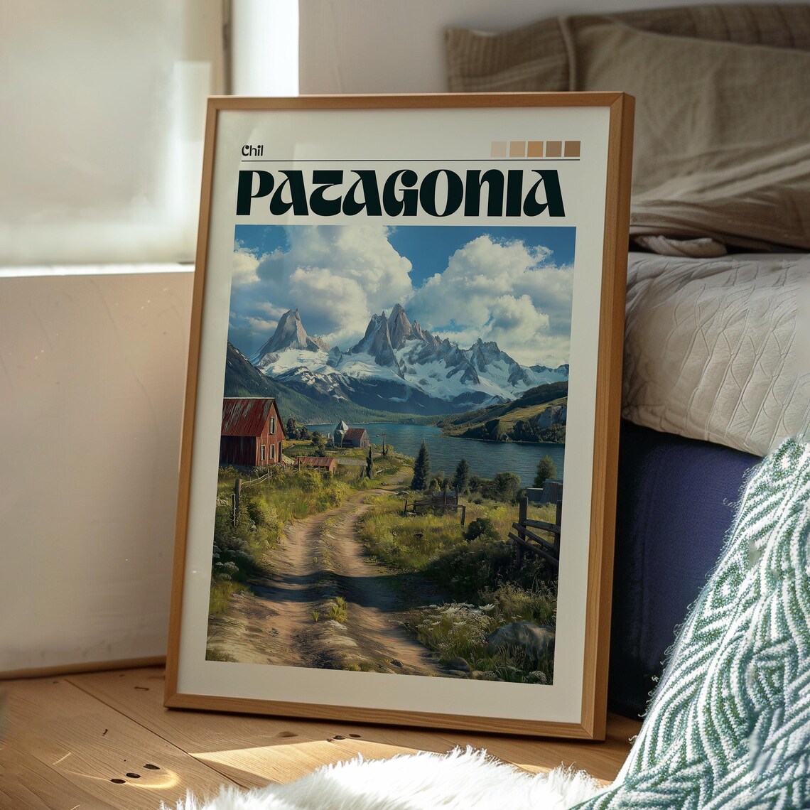 Patagonia Chile Wild Snowcapped Peaks Lake and Estancia Poster - Image 3