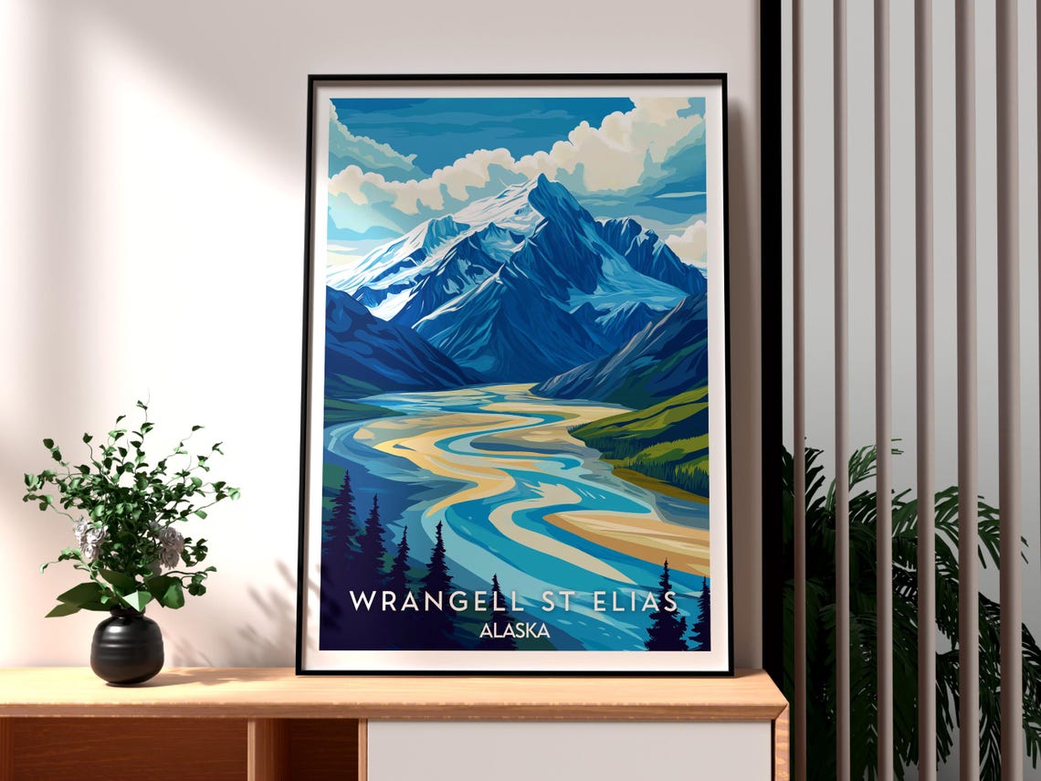 Wrangell St Elias Alaska Glacier Mountain Valley Travel Poster