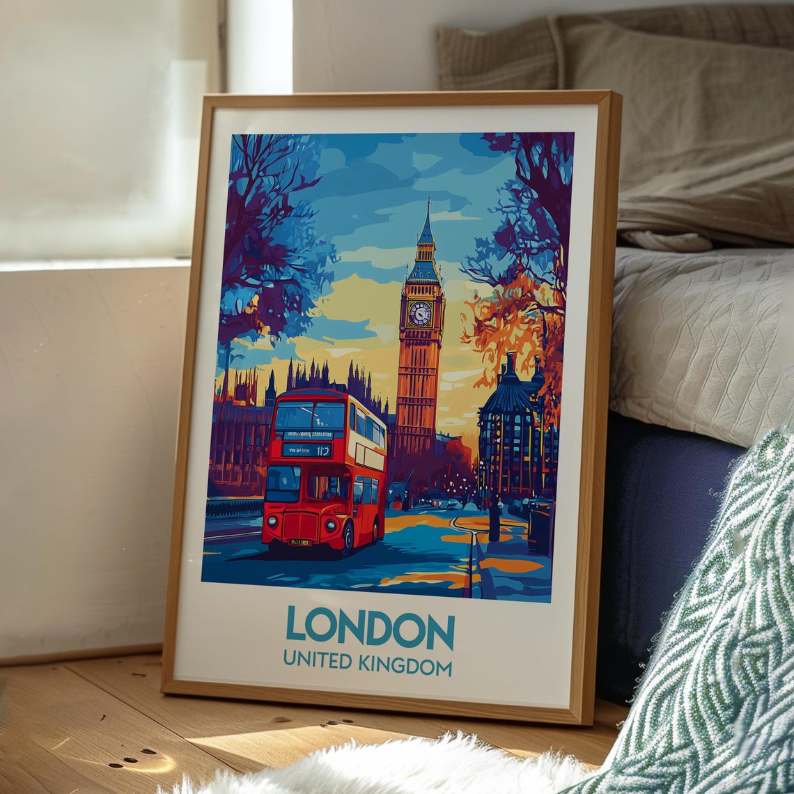 London Big Ben Red Double Decker Bus Colorful United Kingdom Poster - Image 3