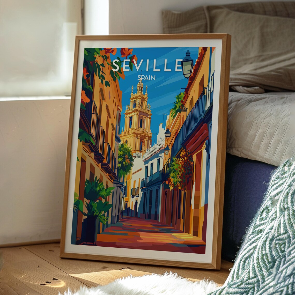 Seville Spain Golden Bell Tower Flower Lane Vintage Travel Poster - Image 3