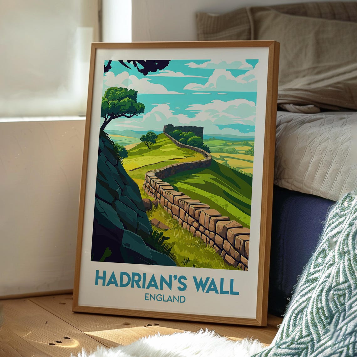Hadrian's Wall England Ancient Roman Fort Hillside Travel Poster - Image 3