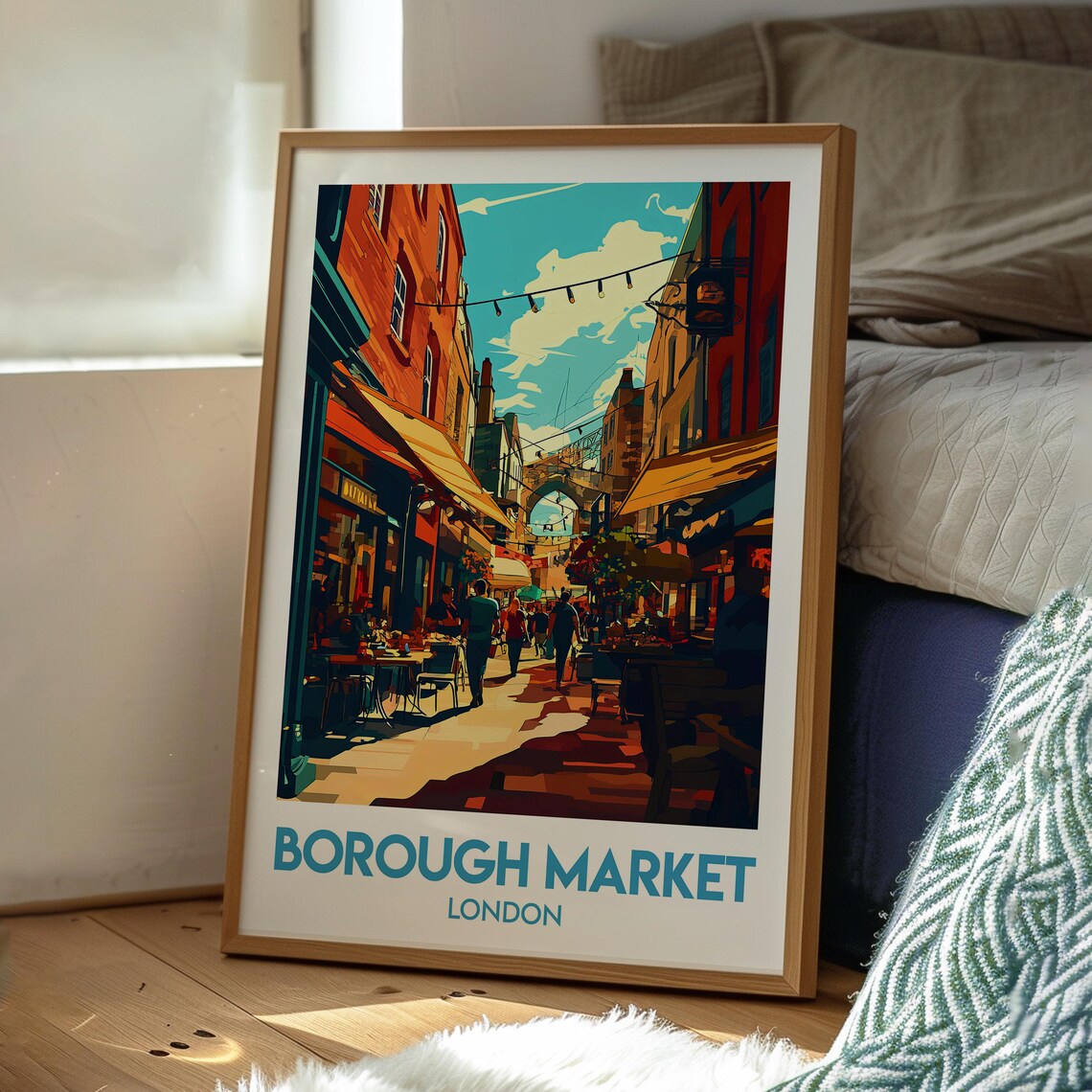 Borough Market London Food Street Scene Vintage Travel Poster - Image 3