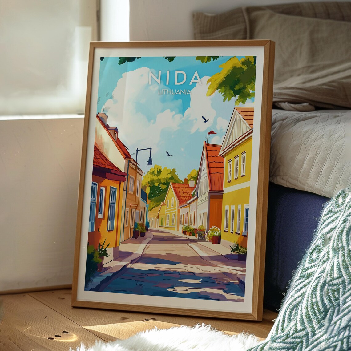 Nida Lithuania Colorful Old Street Sunny Houses Europe Travel Poster - Image 3