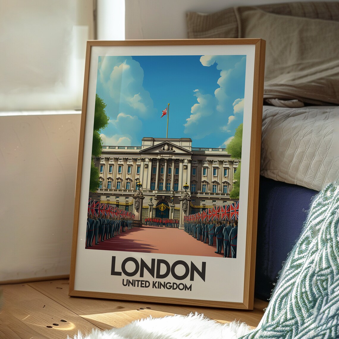 London UK Royal Buckingham Palace Guards and Union Flags Poster - Image 3
