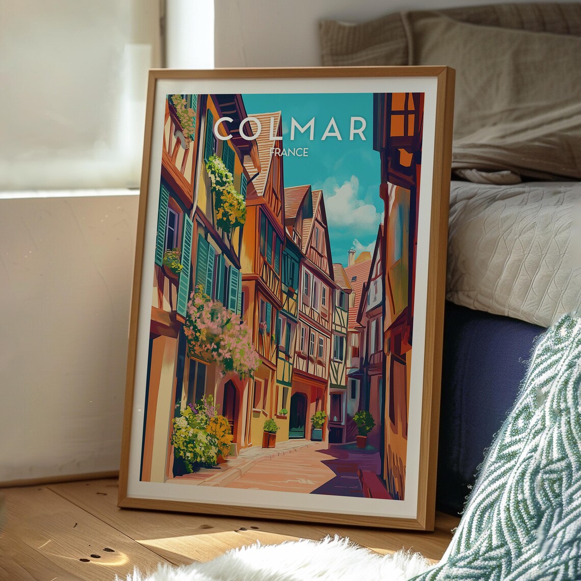 Colmar France Half Timbered Houses Flower Street Travel Poster - Image 3
