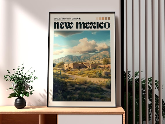 New Mexico USA Desert Adobe Mountains Southwest Scenic Travel Poster
