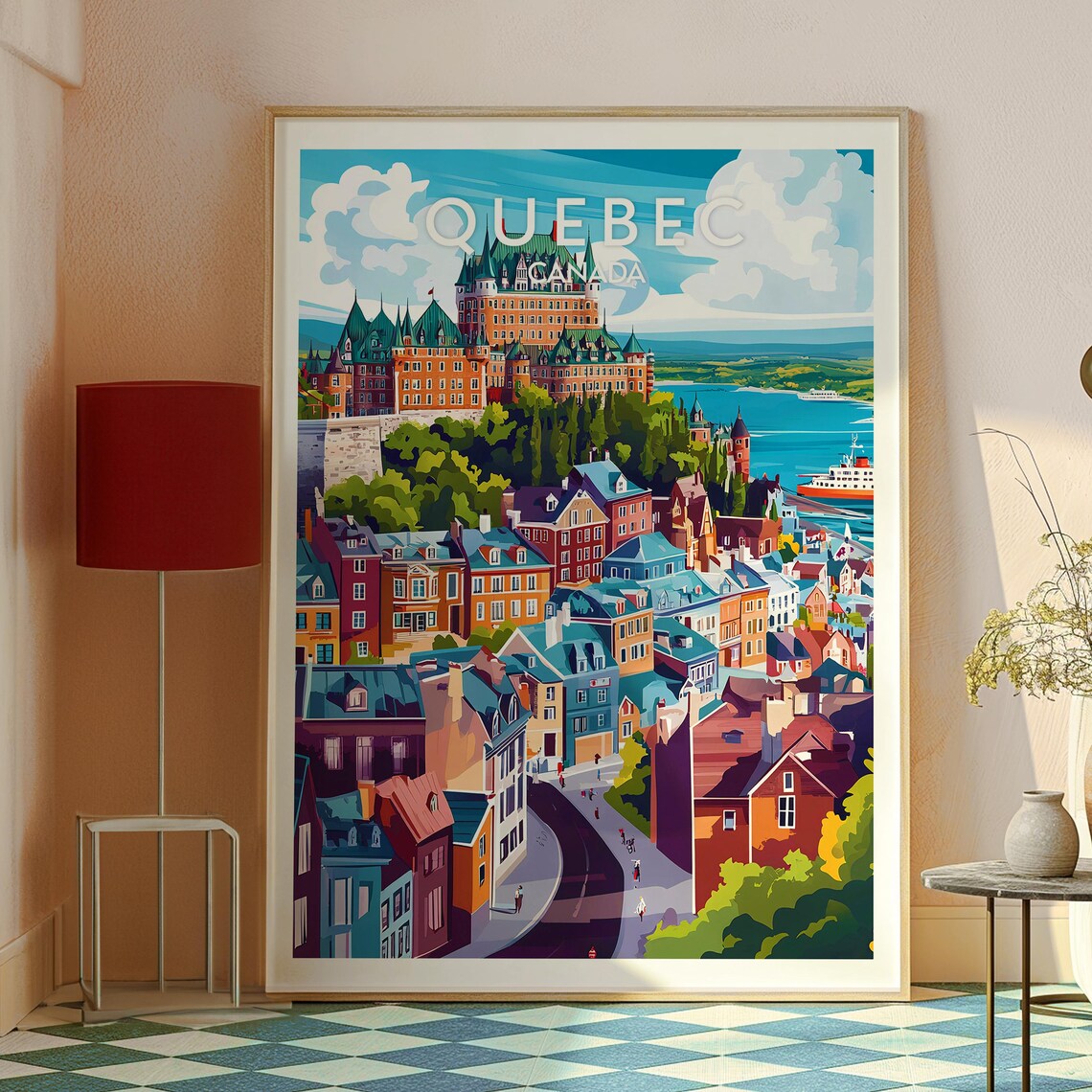 Quebec Canada Chateau Frontenac Old Town Riverside Vintage Travel Poster - Image 2