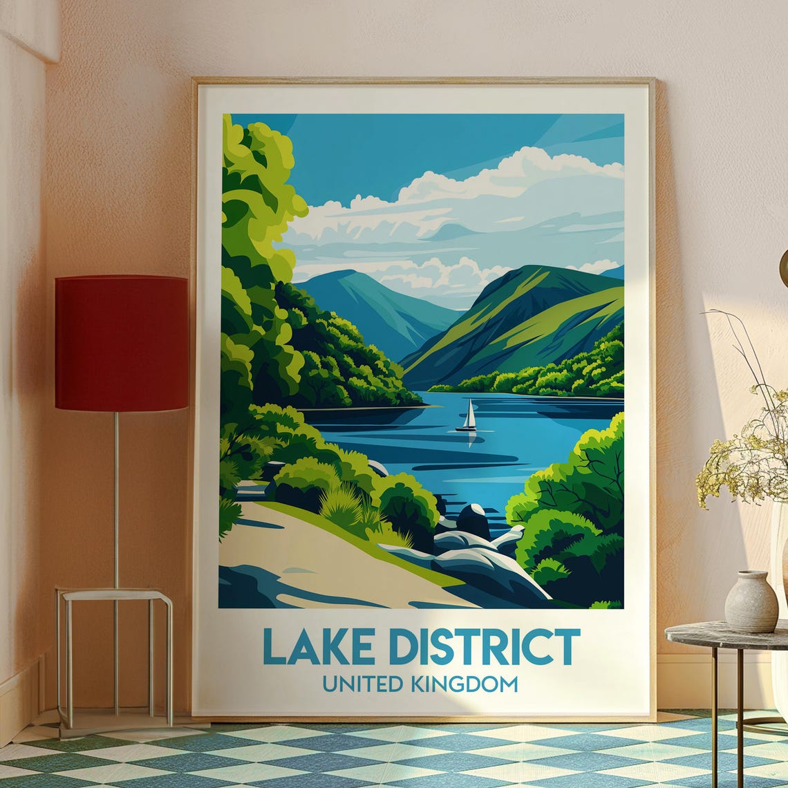 Lake District United Kingdom Sailboat Mountain Lake Scene Poster - Image 2