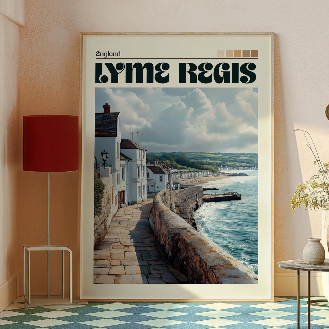 Lyme Regis England Coastal Promenade Stone Seawall Beach Travel Poster - Image 2
