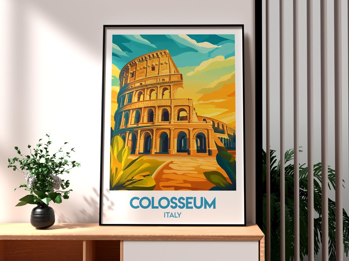 Colosseum Rome Italy Ancient Arena Sunset Golden Travel Poster