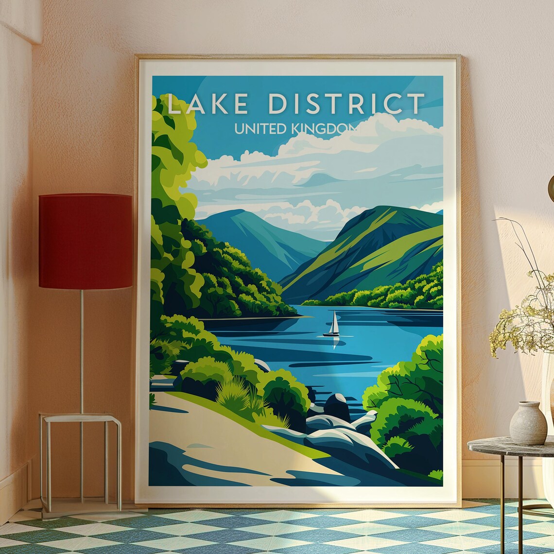 Lake District United Kingdom Sailing Boat Lake Illustrated Travel Poster - Image 2