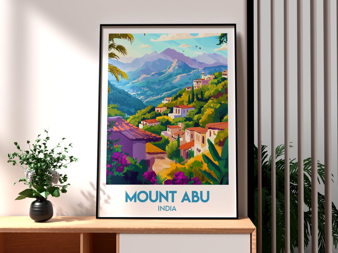Mount Abu India Hill Village Mountains Illustrated Travel Poster