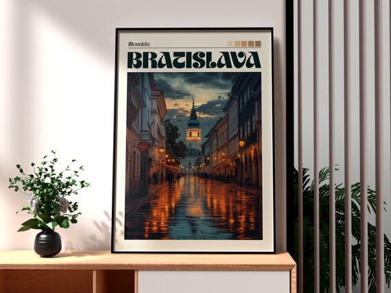 Bratislava Slovakia Rainy Night Old Town Street Lamp Reflections Poster
