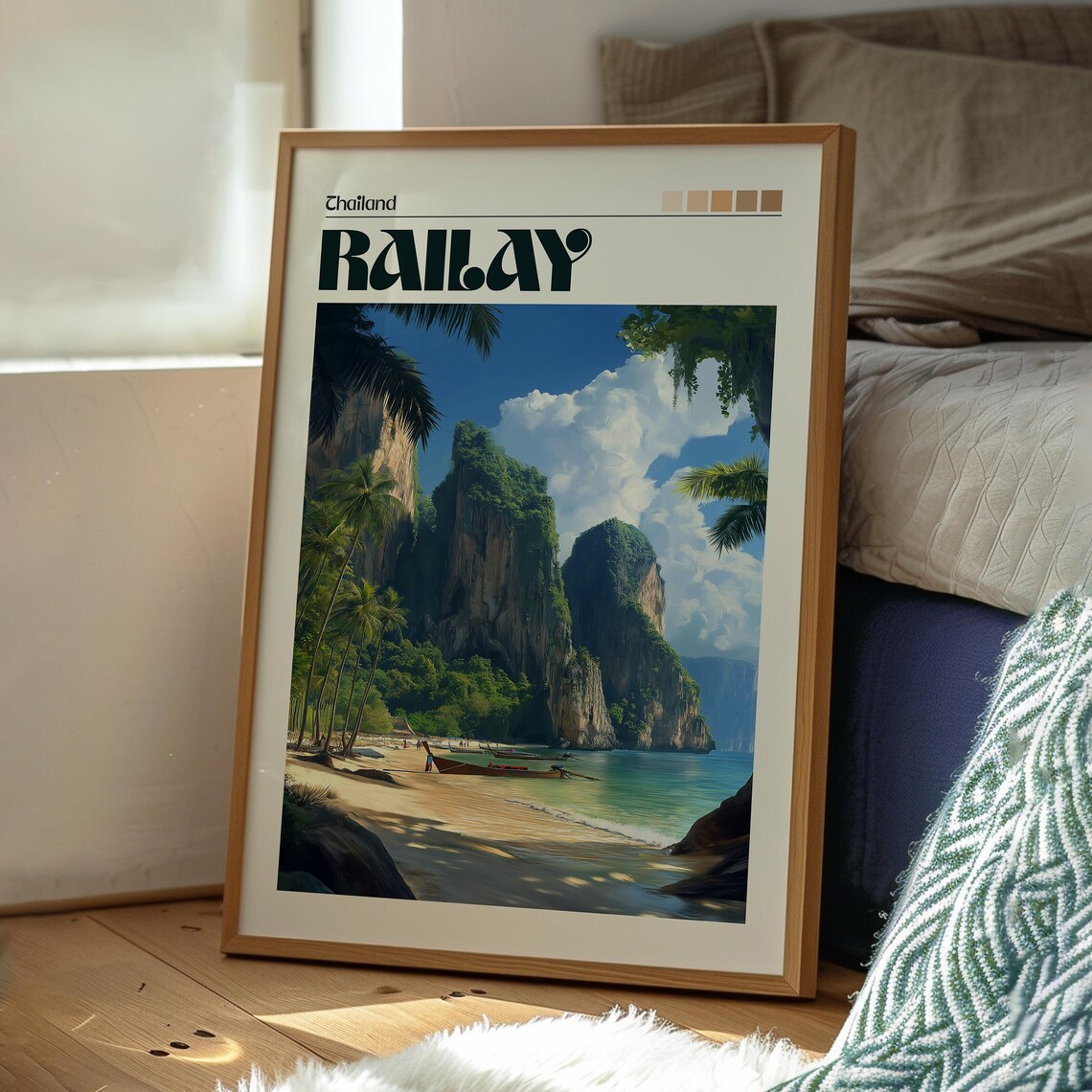 Railay Thailand Limestone Karsts Longtail Boats Travel Poster - Image 3