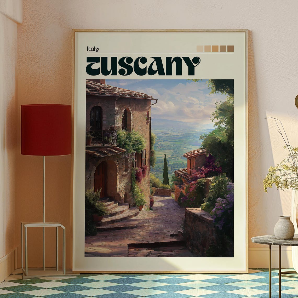 Tuscany Italy Stone Villa Cypress Trees Rolling Hills Landscape Poster - Image 2