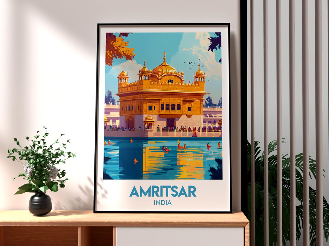 Amritsar India Golden Temple Reflection Sacred Pool View Poster