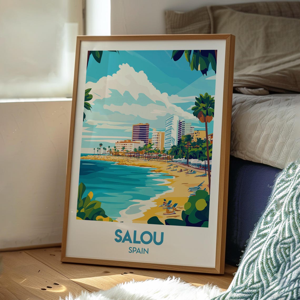 Salou Spain Costa Dorada Beach Hotels Palm Trees Travel Poster - Image 3