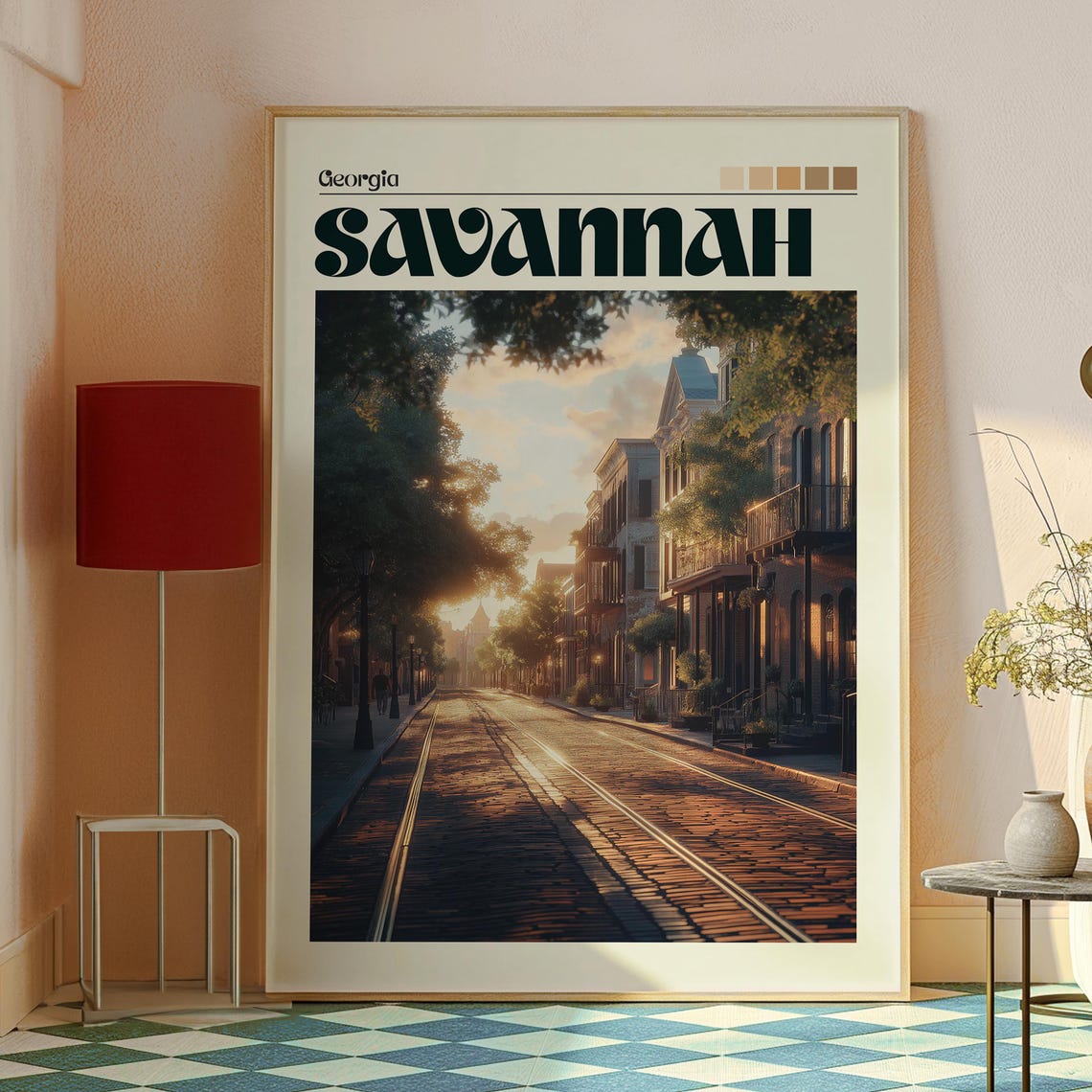 Savannah Georgia Cobblestone Street Sunset Vintage Travel Poster - Image 2