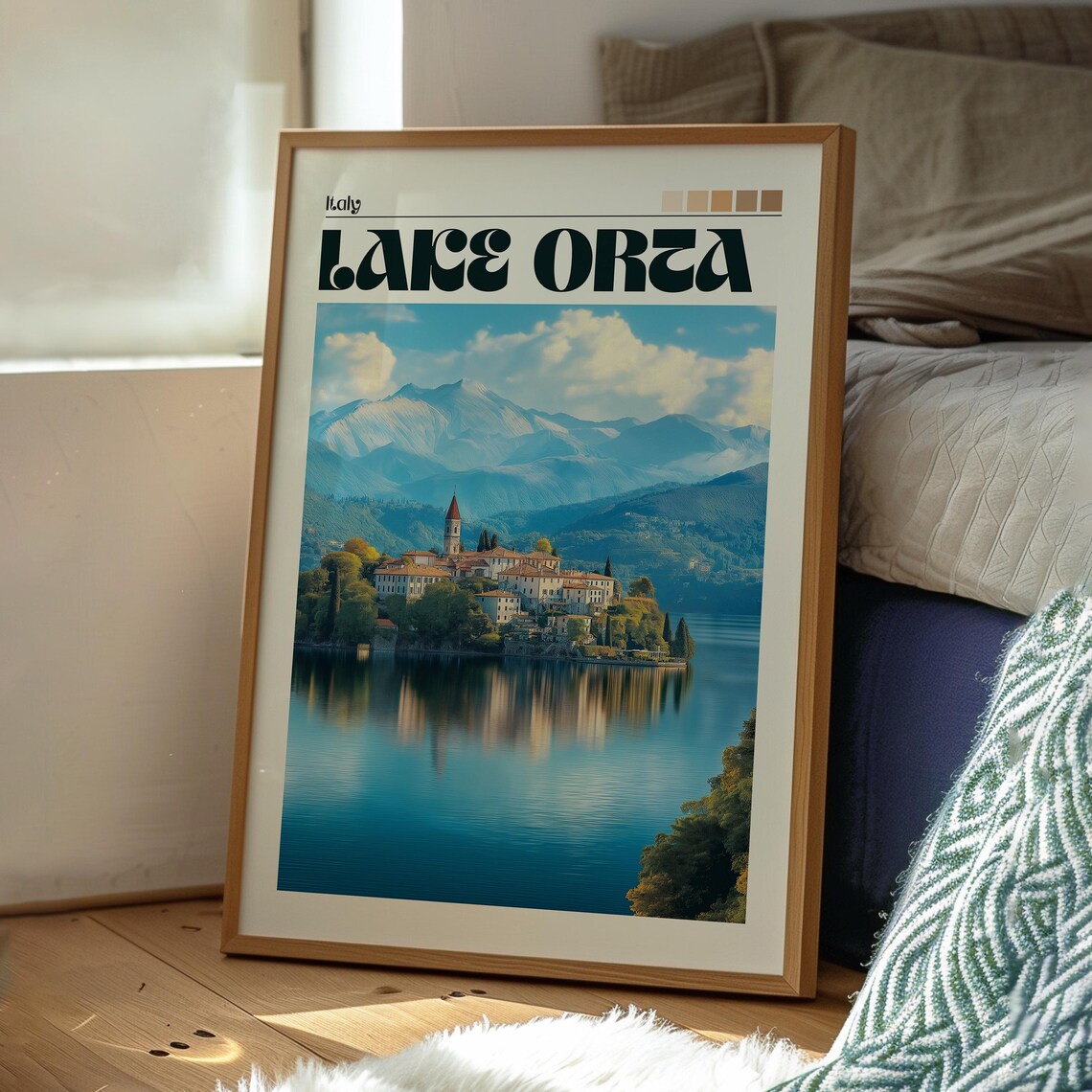 Lake Orta Italy Isola San Giulio Island Mountain Lake View Poster - Image 3
