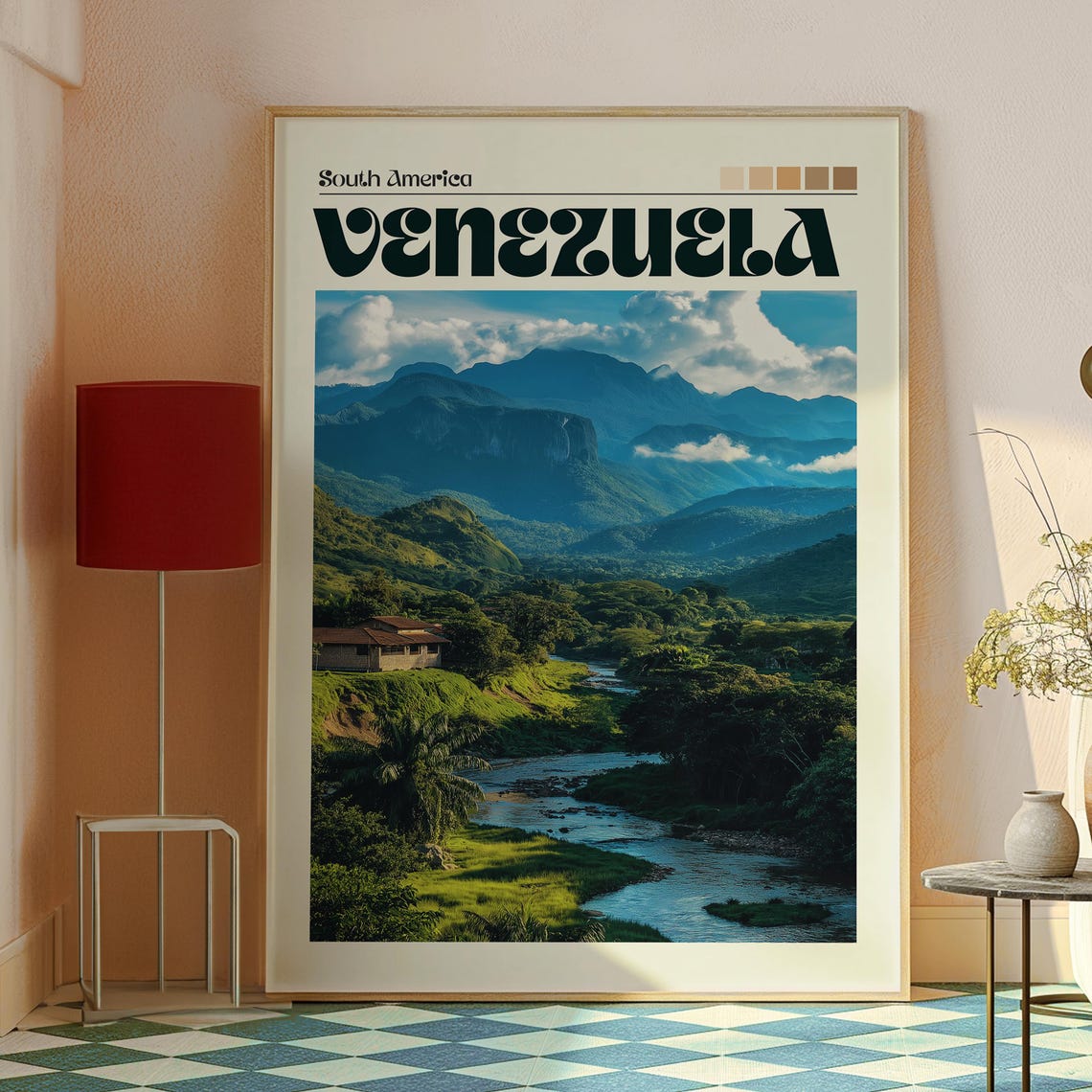 Venezuela South America River Valley Green Mountains View Art Poster - Image 2