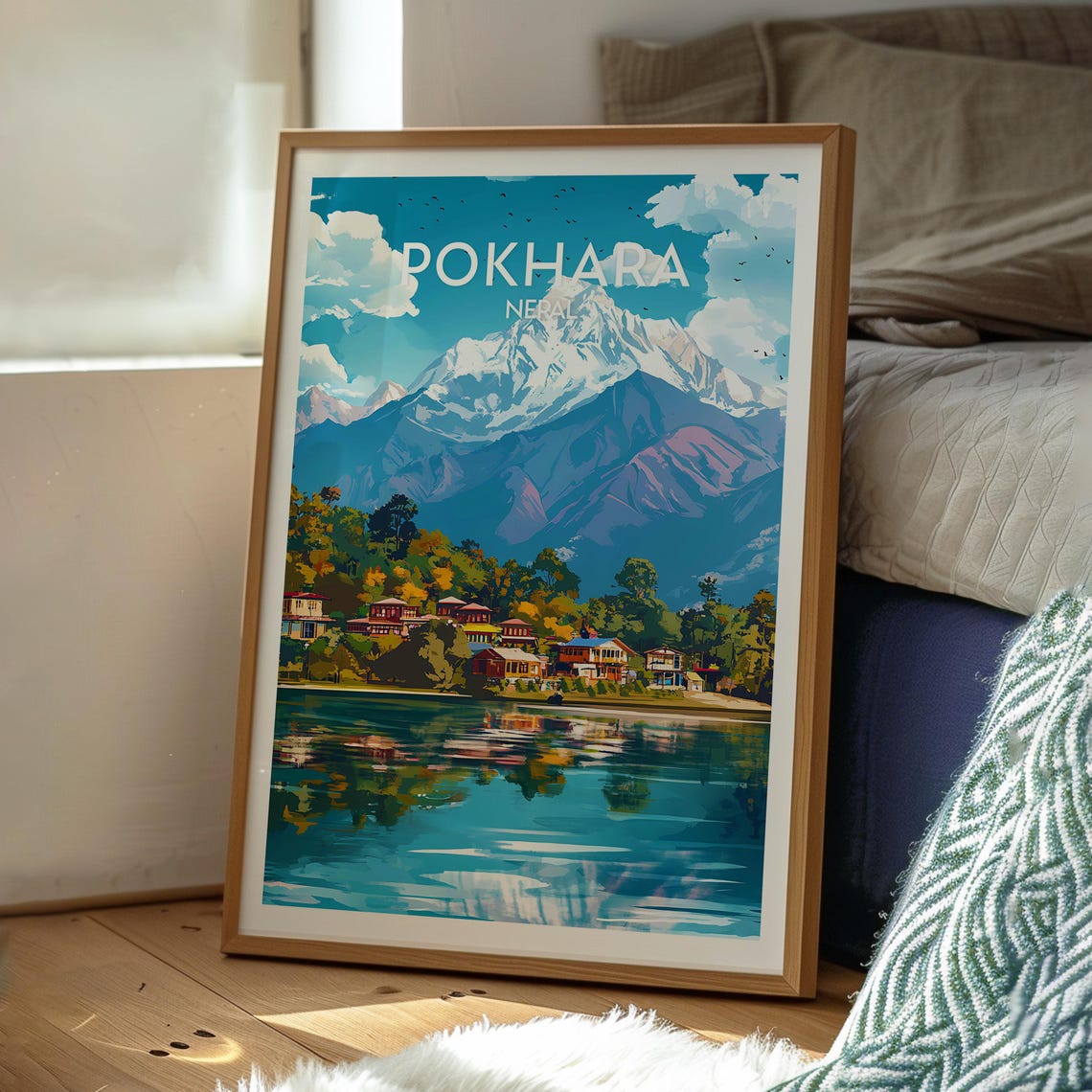 Pokhara Nepal Serene Himalayan Peaks Lakeside Reflections Poster - Image 3