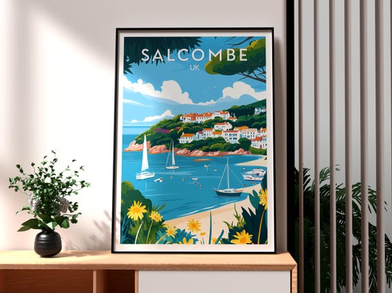 Salcombe Devon Coast Travel Poster, UK AONB