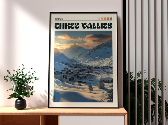 Three Vallies France Ski Resort Alpine Snow Sunset Travel Poster