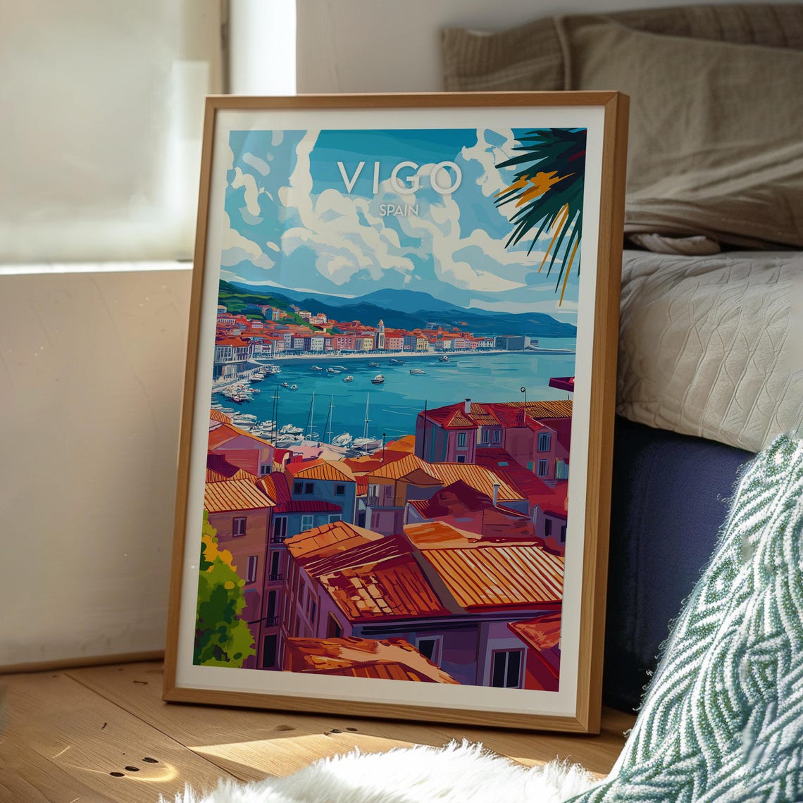Vigo Spain Harbor Rooftops Marina Boats Galician Bay Vintage Poster - Image 3