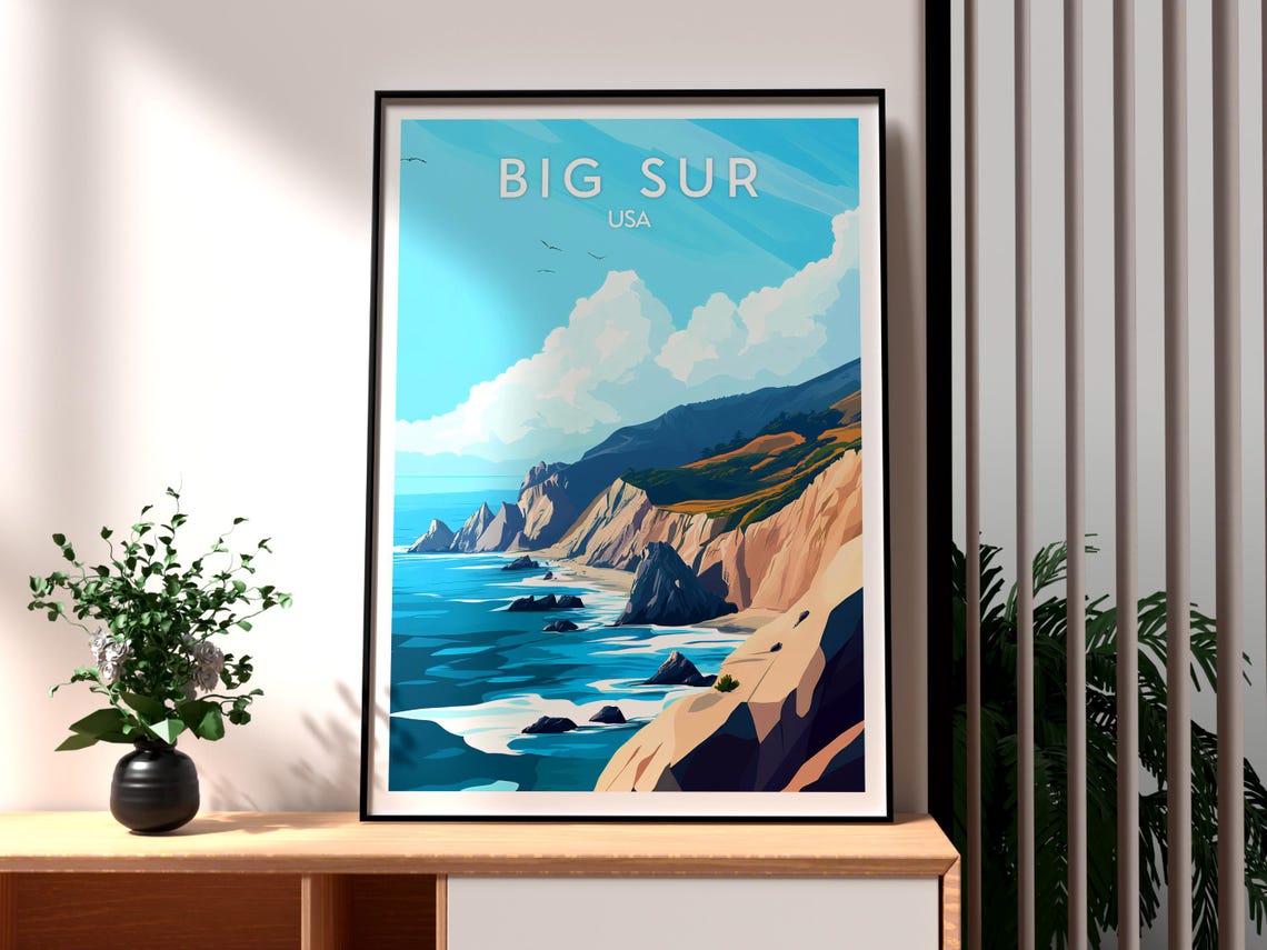 Big Sur USA Dramatic Cliffs Rugged Pacific Coast Travel Poster