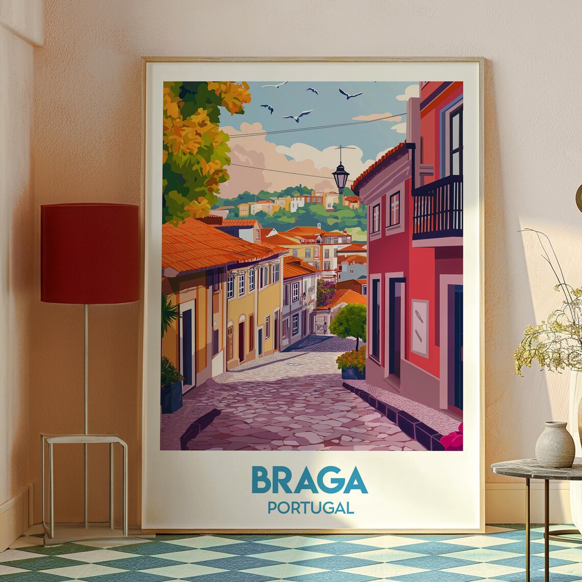 Braga Portugal Cobblestone Street Historic Charm Travel Poster - Image 2